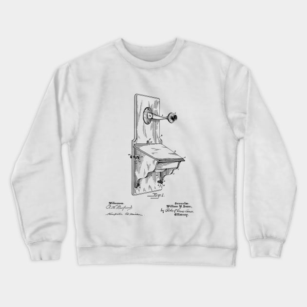 Telephone Wall Set Vintage Patent Hand Drawing Crewneck Sweatshirt by TheYoungDesigns